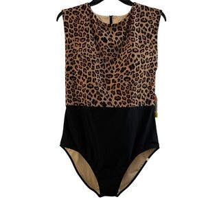 SUMMERSALT SWIMWEAR, Women’s Size 14, Leopard Print & Black Bathing Suit, NEW.